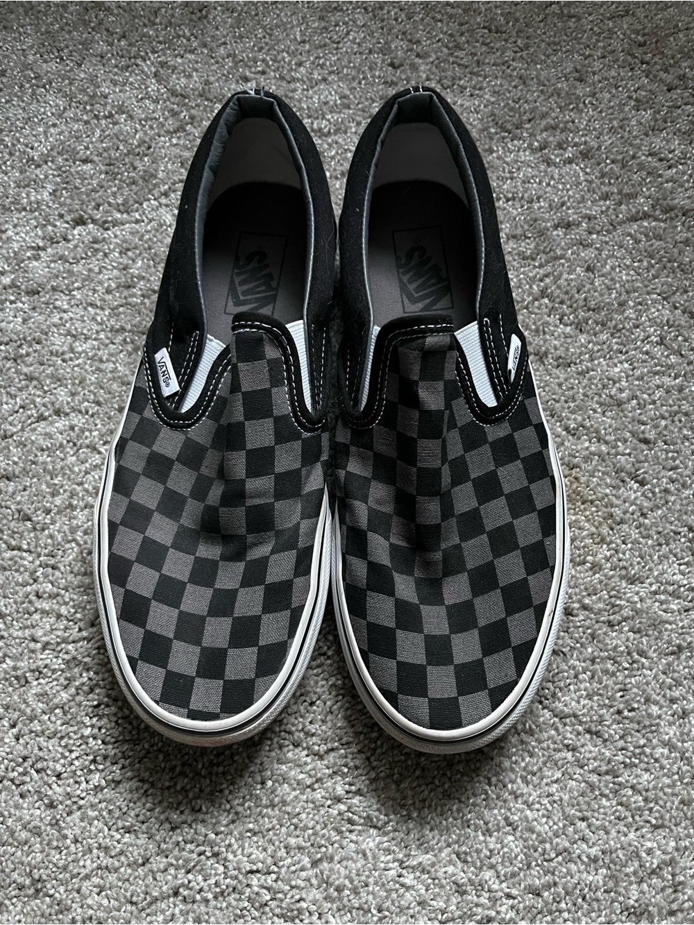 Vans Slip-On Checkerboard Sneakers - Black/Gray Men’s Size 9, womens size 10.5